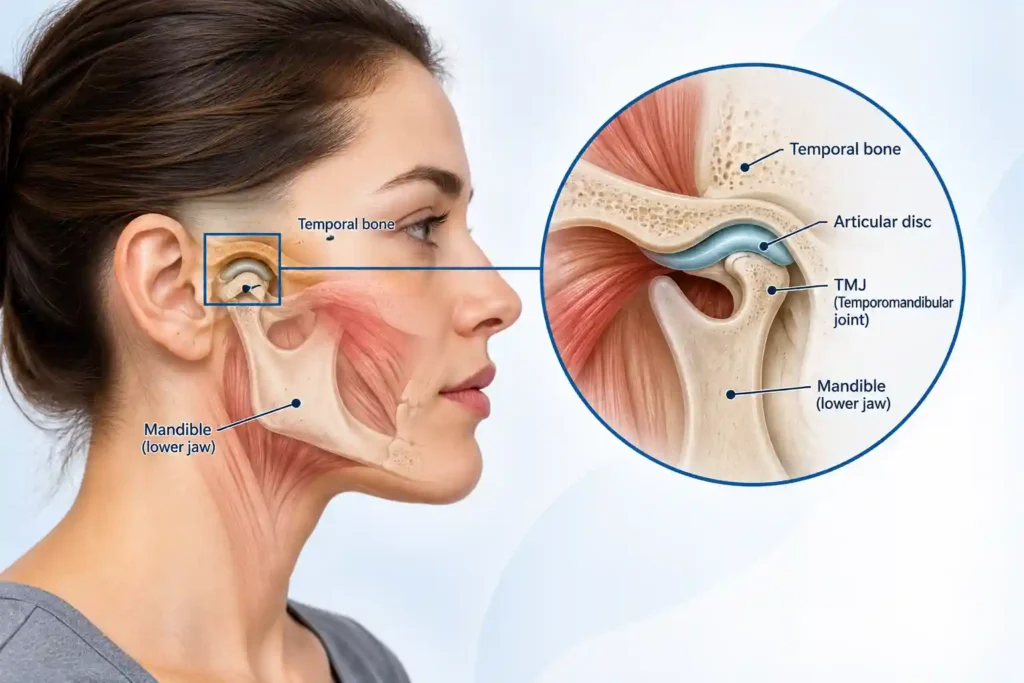 Temporomandibular joint location and jaw anatomy