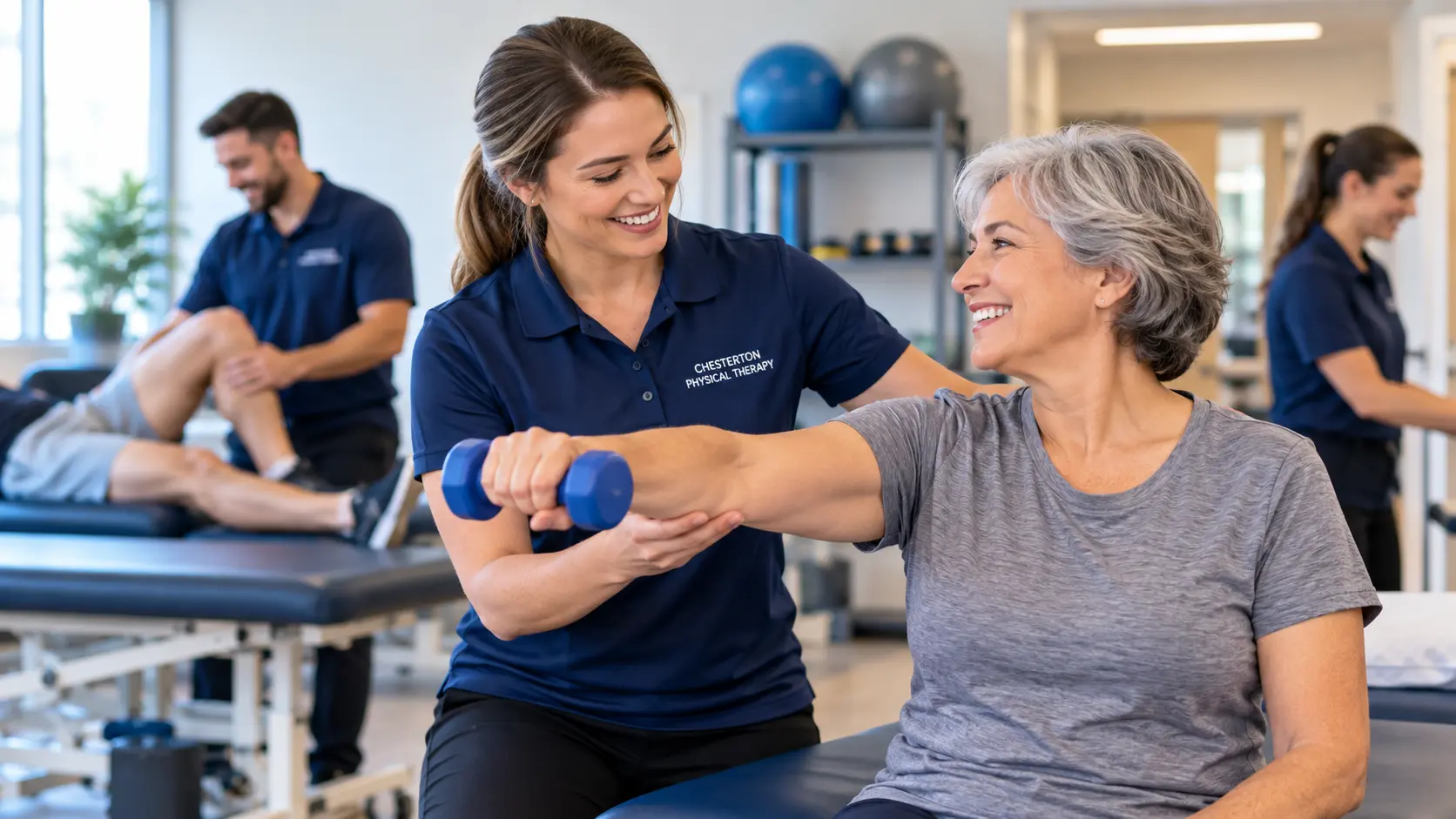 Friendly physical therapy session at Chesterton Physical Therapy
